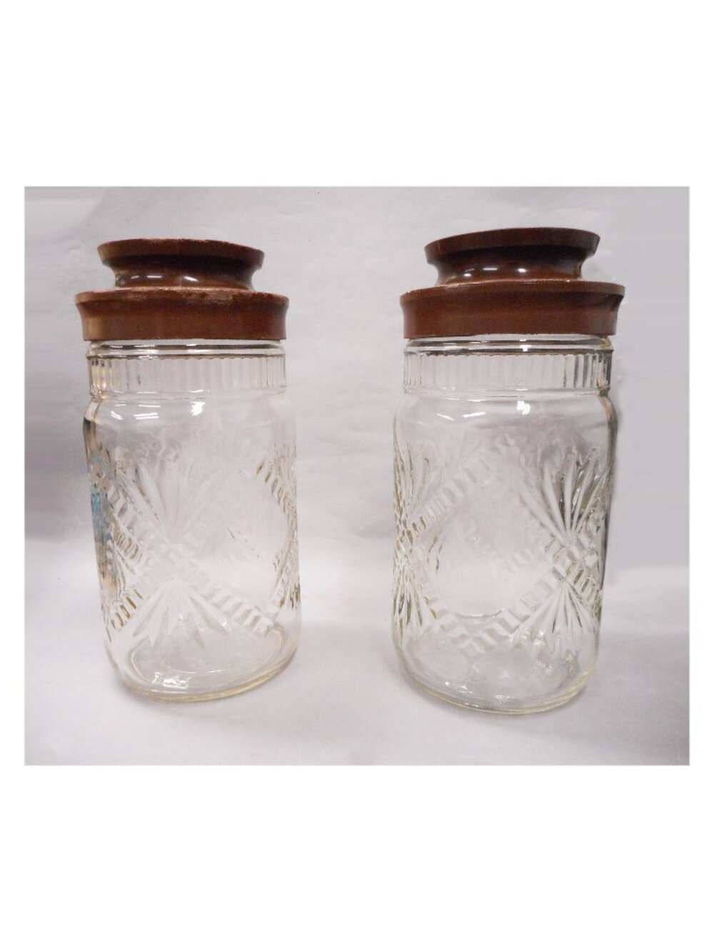 Vintage Anchor Hocking Embossed Clear Glass Coffee Jars, Set of 2, Diamond Wheat